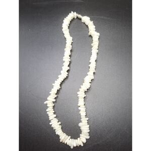 White Puka Shell Necklace - Hawaiian Style Clam Chip Surfer Necklace 16 in